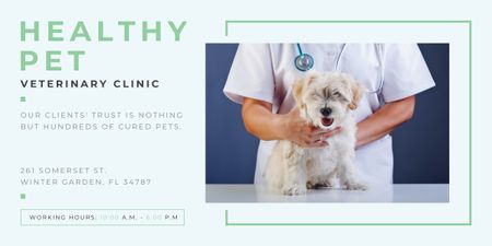 Szablon projektu Vet Clinic Ad Doctor Holding Dog Image