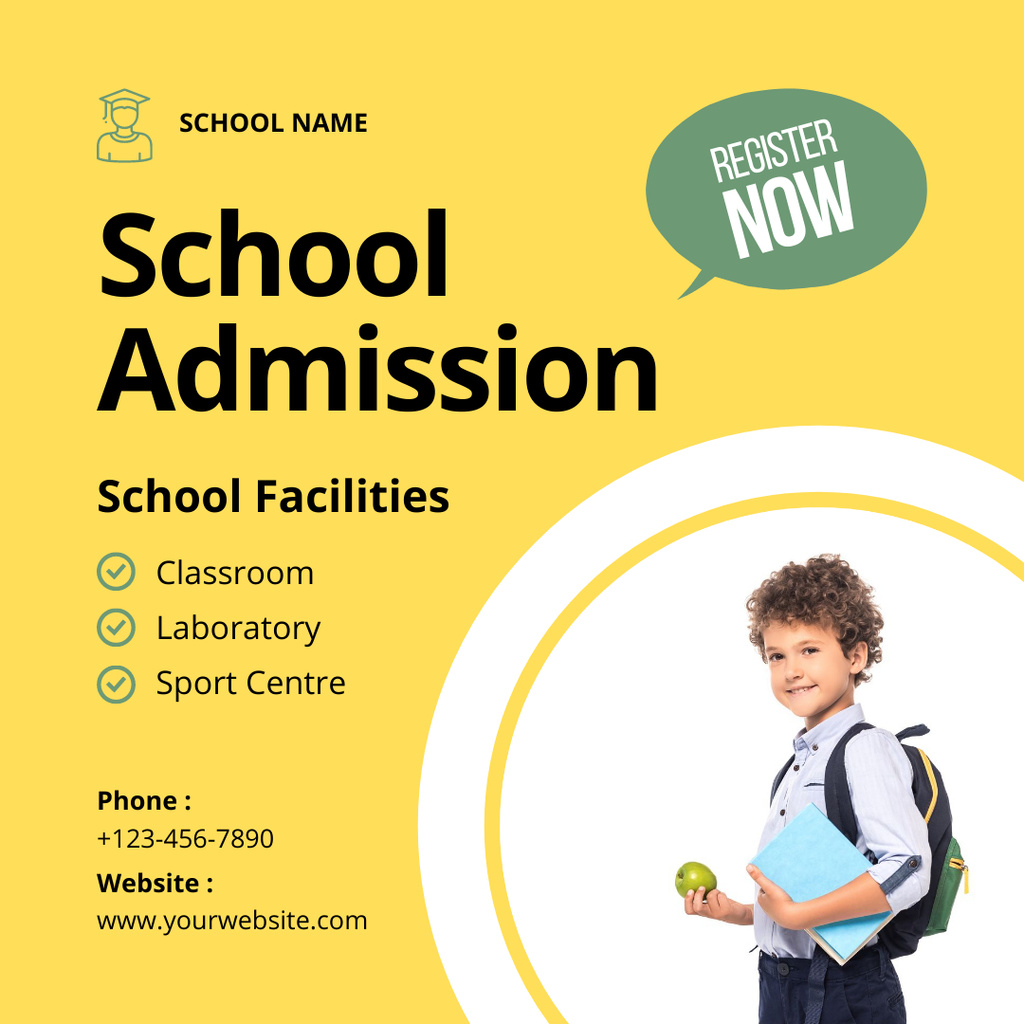 School Admission Promotion With Various Facilities For Children Instagram Design Template