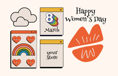 Designvorlage Gruß zum Internationalen Frauentag mit Regenbogen und Lippen für Thank You Card 5.5x8.5in