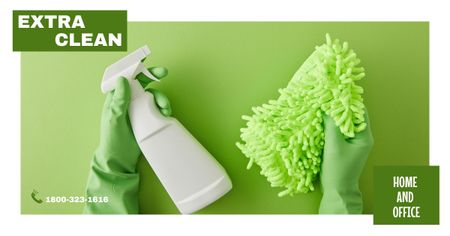 Cleaning Services Ad with Green Glove and Rag Facebook AD Design Template