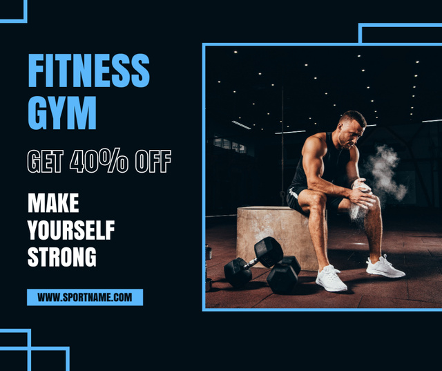 Template di design Gym Ad with Muscular Man Clapping Hands with Talc Facebook
