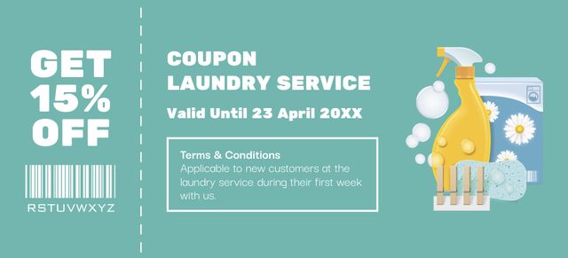 Offer Discounts on Laundry Service with Detergent Coupon 3.75x8.25in Πρότυπο σχεδίασης