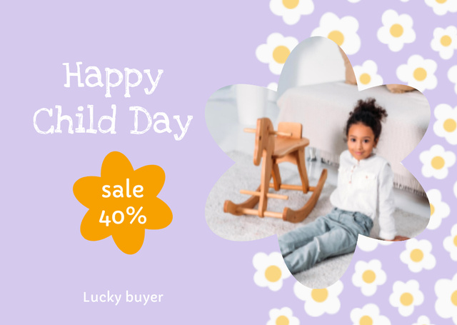 Plantilla de diseño de Children's Day Sale with Cute Girl Card 