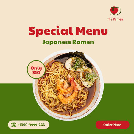 Japanese Cuisine Special Menu Offer in Green and White Instagram Design Template