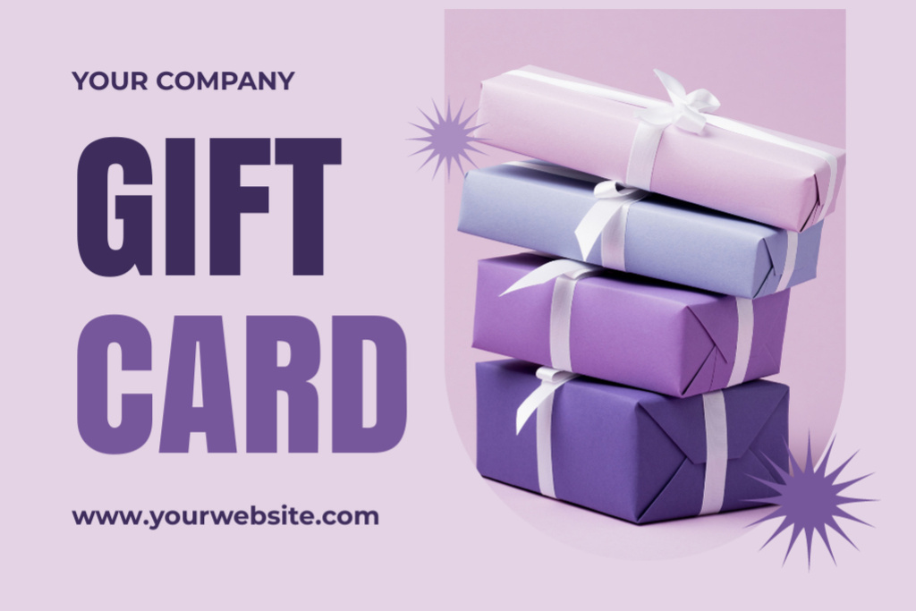 Plantilla de diseño de Gift Boxes in Purple Tones Gift Certificate 