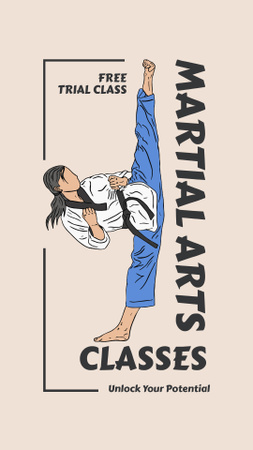 Modèle de visuel Annonce de cours d'arts martiaux avec une femme en position de combat - Instagram Story