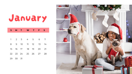 People with their Cute Pets Calendar Design Template