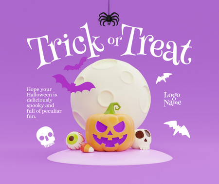 Halloween Greeting with Bats and Pumpkins Facebook Design Template