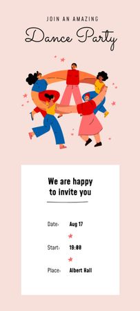 Dance Party Announcement with People Dancing Invitation 9.5x21cm Design Template