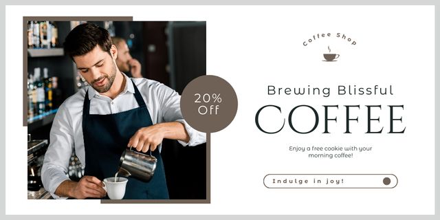Invigorating Coffee Brewed By Barista With Discount Twitter Šablona návrhu