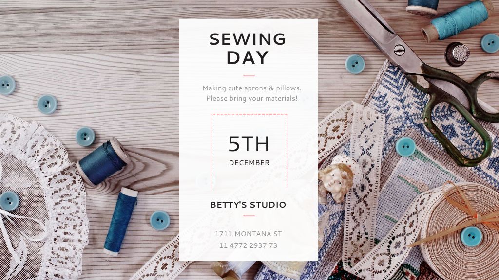 Ontwerpsjabloon van Title van Sewing and Needlework Master Class Invitation
