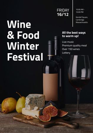Food Festival Invitation with Wine and Snacks Poster 28x40in Design Template
