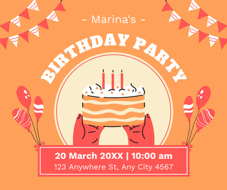 Birthday Party Announcement with Appetizing Cake Facebook Design Template