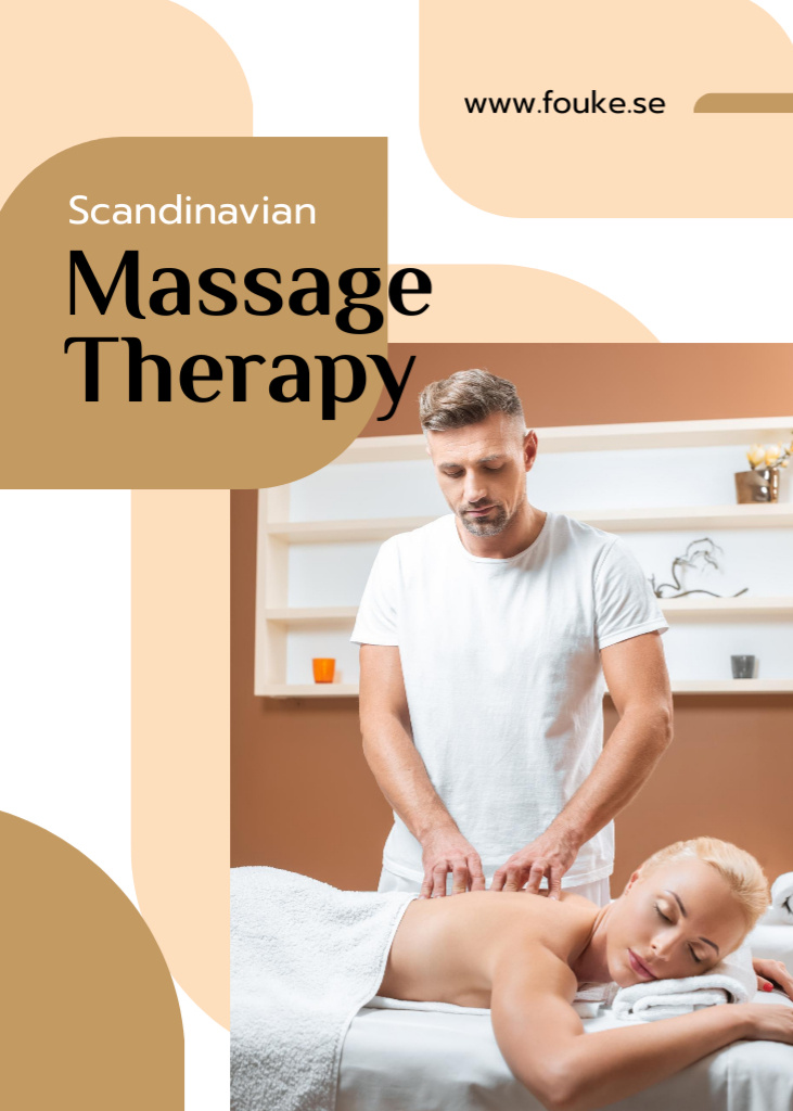Massage Salon Ad with Masseur and Relaxed Woman Flayer Design Template