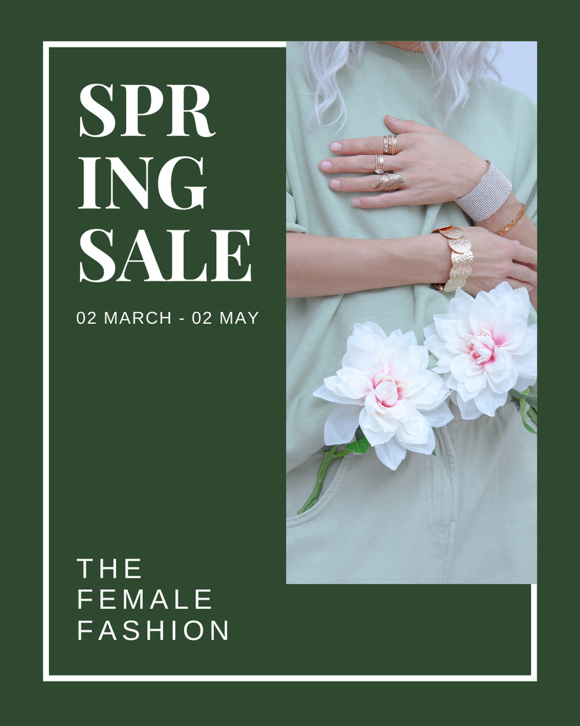 Spring Sale Announcement with Woman in Jewelry Instagram Post Vertical Tasarım Şablonu