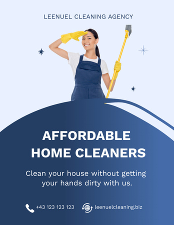 Cenově výhodná nabídka služeb domácích úklidových služeb v modré barvě Flyer 8.5x11in Šablona návrhu