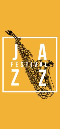 Jazz Festival Announcement with Saxophone on Yellow Flyer DIN Large Tasarım Şablonu