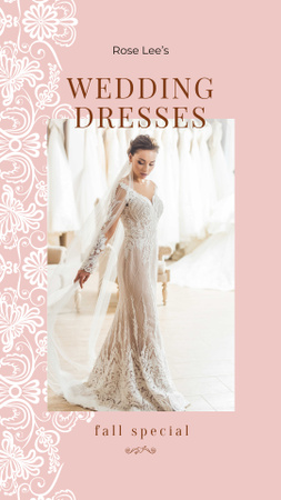 Designvorlage Braut im weißen Hochzeitskleid für Instagram Story