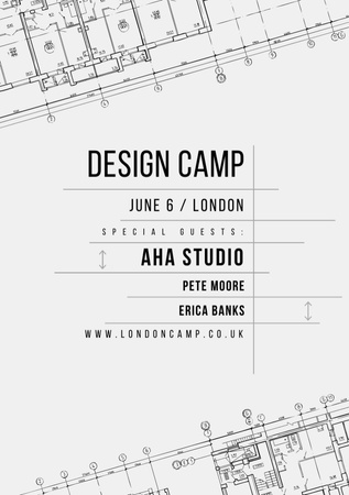 Design camp announcement on blueprint Flyer A5 Design Template