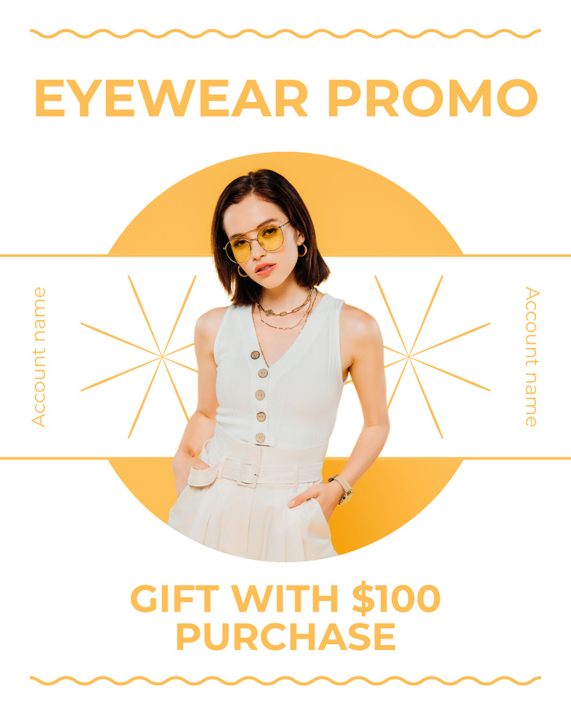 Eyewear Promo with Elegant Young Woman Instagram Post Vertical Modelo de Design