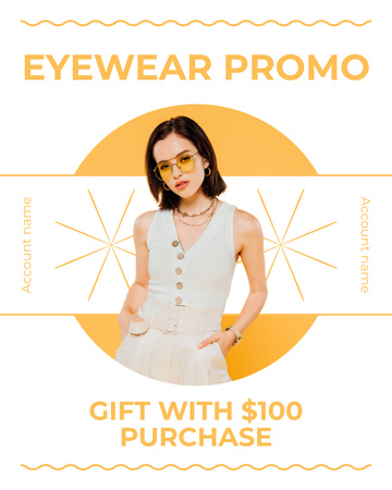 Eyewear Promo with Elegant Young Woman Instagram Post Vertical Design Template