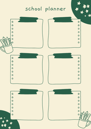 Школьные планы на зеленый со звездочками Schedule Planner – шаблон для дизайна