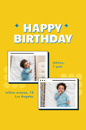 Birthday Greeting of Little Cute Newborn Boy Invitation 6x9in Design Template