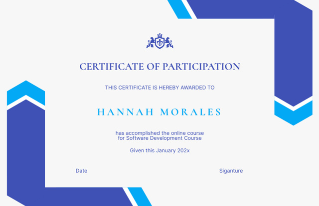 Award for Participation in Software Development Course Certificate 5.5x8.5in Modelo de Design