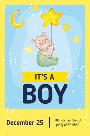 Baby Shower Invitation with Cute Teddy Bear Pinterest Design Template
