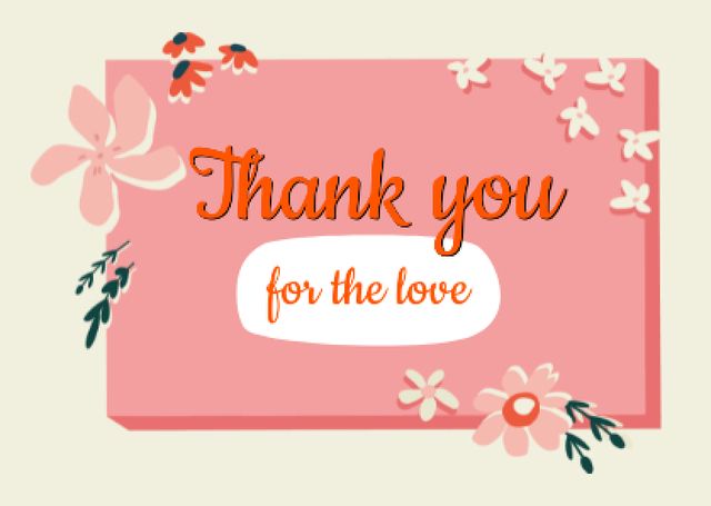 Thankful Phrase with Flowers Illustration Card tervezősablon
