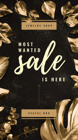 Jewelry Store Sale Golden Leaves Frame Instagram Story Modelo de Design