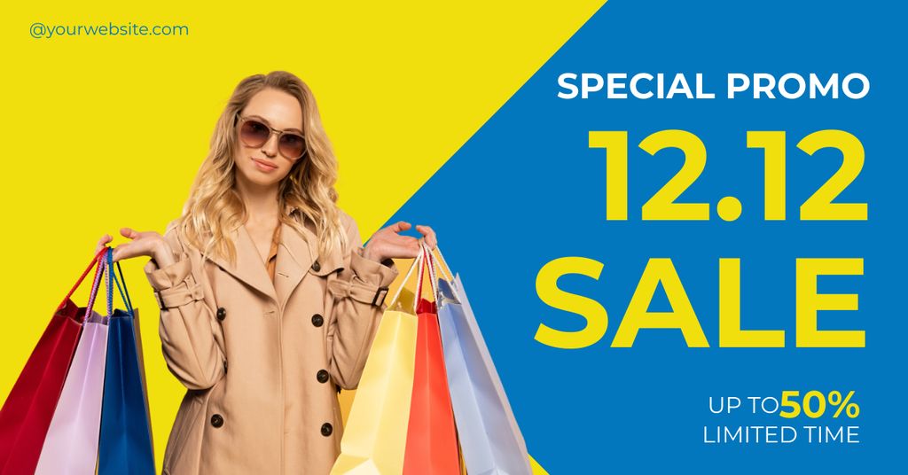 Special Fashion Promo with Woman with Shopping Bags Facebook AD Design Template
