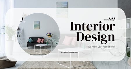 Template di design Interior Design Ad with Stylish Sofa and Table Facebook AD