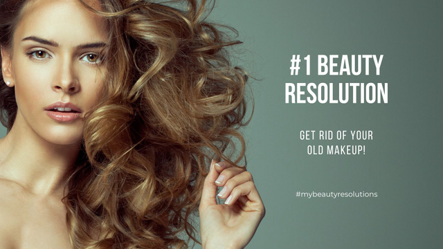 Beauty resolution with Curly Young Woman Presentation Wide Design Template