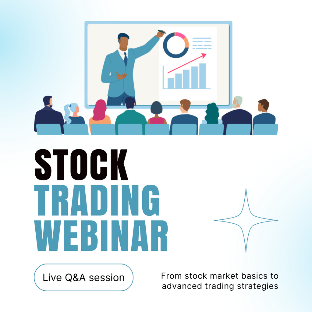 Ontwerpsjabloon van LinkedIn post van Webinar on Stock Trading with Questions and Answers