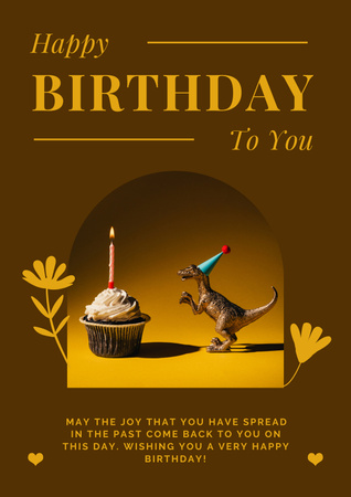 Birthday Wishes with Cute Dinosaur and Cupcake Poster Design Template