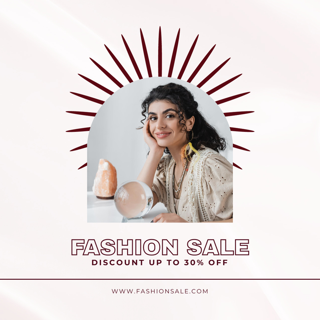 Fashion Sale Announcement with Smiling Woman Instagram Šablona návrhu
