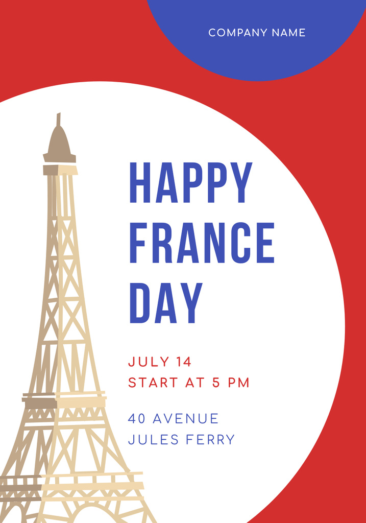 French National Day Celebration Announcement on Red Poster 28x40inデザインテンプレート