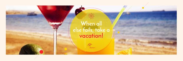 Vacation Offer Cocktail with Motivational Quote Twitter Design Template