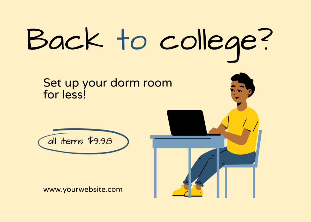 Dorm Room Equipment Offer With Fixed Price Postcard 5x7in Design Template