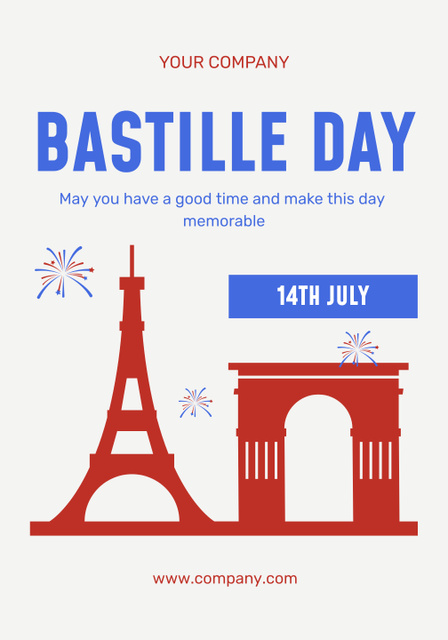 Template di design National Bastille Day Celebration with Illustration Poster 28x40in