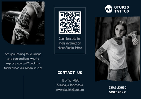 Modèle de visuel Offre de service de studio de tatouage avec des échantillons d'œuvres d'art - Brochure