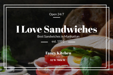 Restaurant Ad with Crispy Sandwiches Flyer 4x6in Horizontal Šablona návrhu