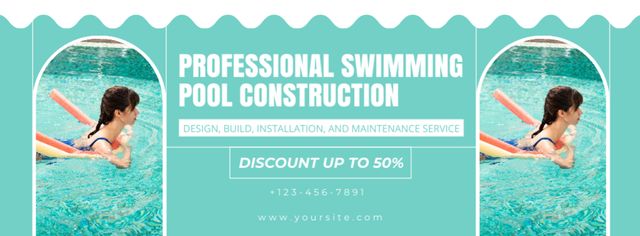 Plantilla de diseño de Collage with Proposal of Professional Swimming Pool Installation Services Facebook cover 