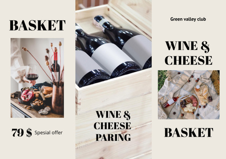 Wine Tasting Announcement with Bottles and Cheese Brochure Din Large Z-fold Design Template