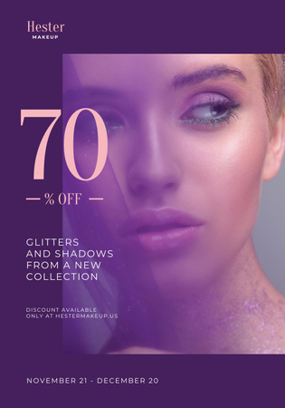 Designvorlage Kosmetik-Verkaufsanzeige mit Frau mit fettem Make-up für Poster 28x40in