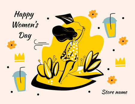 International Women's Day Greeting With Illustration Thank You Card 5.5x4in Horizontal Design Template