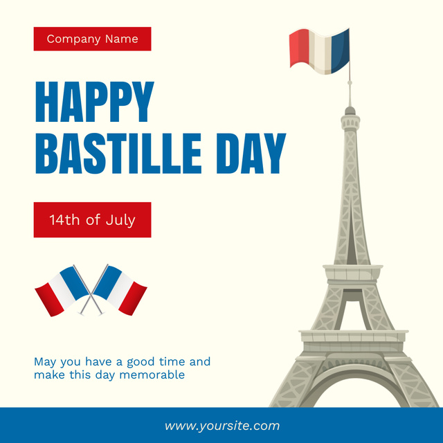 Bastille Day Wishes With Eiffel Tower Instagramデザインテンプレート