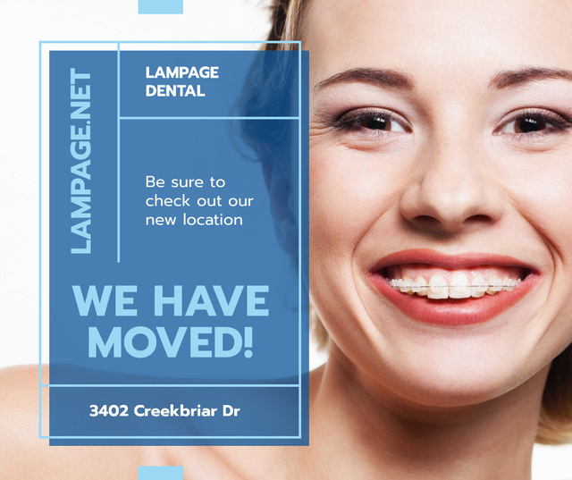 Dental Clinic promotion Woman in Braces smiling Facebook Tasarım Şablonu