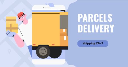 Courier Delivering parcels Facebook AD Modelo de Design